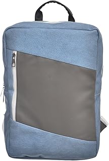شنطة ظهر جلدية بتصميم مخطط للكمبيوتر المحمول مقاس 15.6 بوصة من اكسيليريت بلونين مع جيب أمامي عمودي | كمبيوتر محمول متين متوافقة أجهزة ماك بوك واللاب توب رمادي وأزرق للجنسين