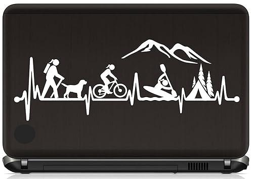 Miniatura 4 de Hiker Girl with Dog Bicycle Cycling Kayak Camping Tent Heartbeat Decal Sticker for Car Window 12.0 Inch BG 620