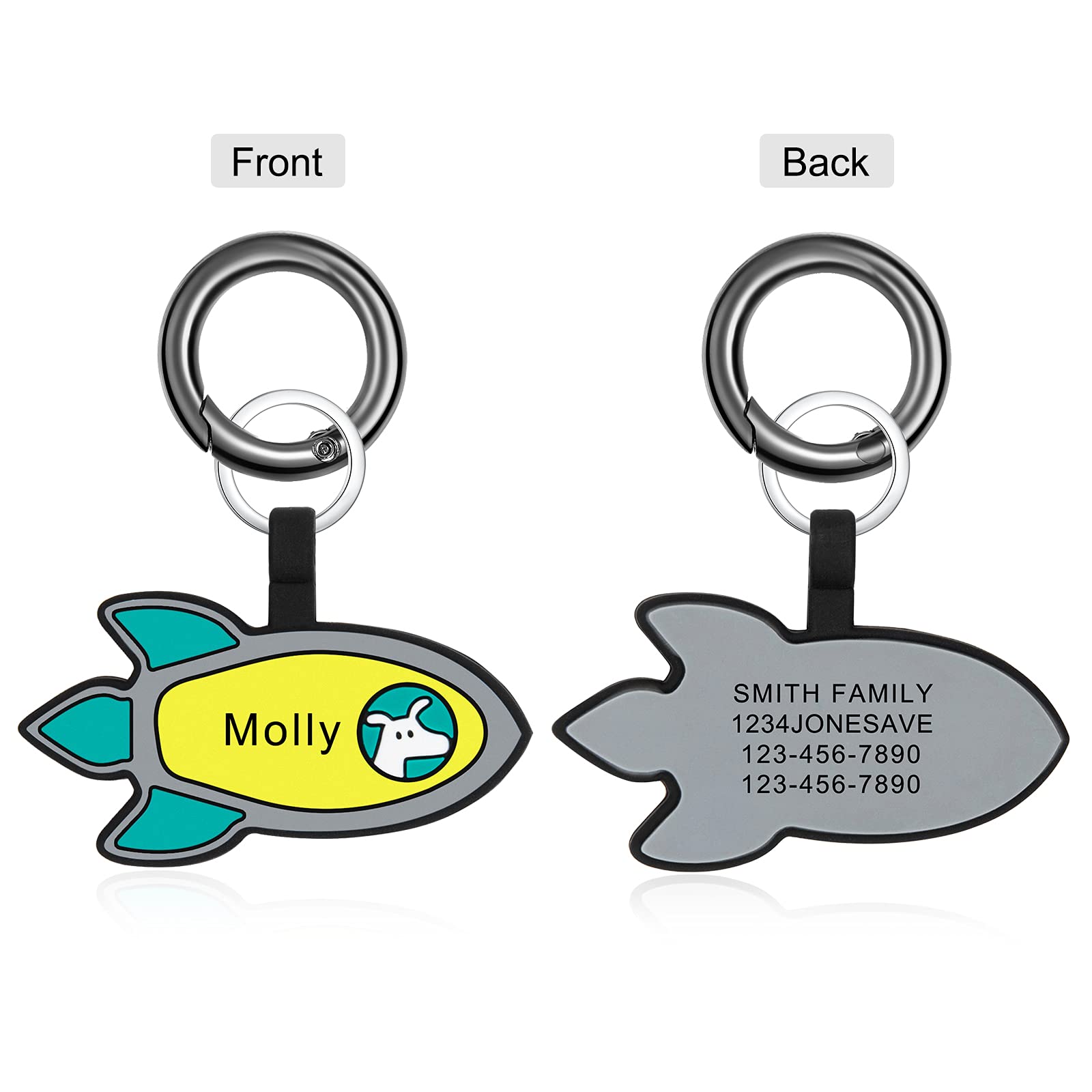 JewelOra Personalized Engraved Pet ID Tags Custom Silicone Dog ID Tags Engraved Double Sided Dog Cat Pet Name Number ID Tag (Rocket##Blue)