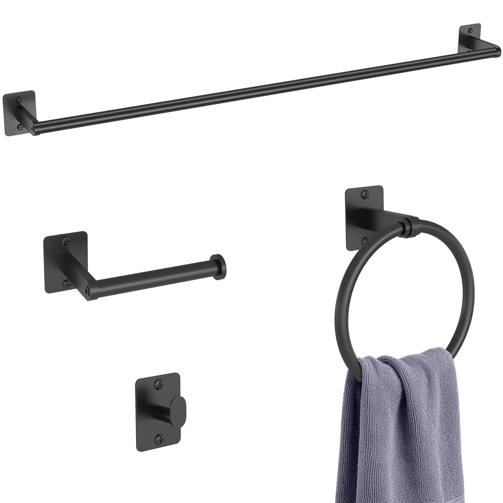 Photo 1 of KLJKPA 4 Pieces Bathroom Hardware Set, 32 inch Towel Bar, Matte Black Bathroom Accessories Set, Towel Racks for Bathroom, Robe Towel Hooks, Toilet Paper Holder Wall Mounted