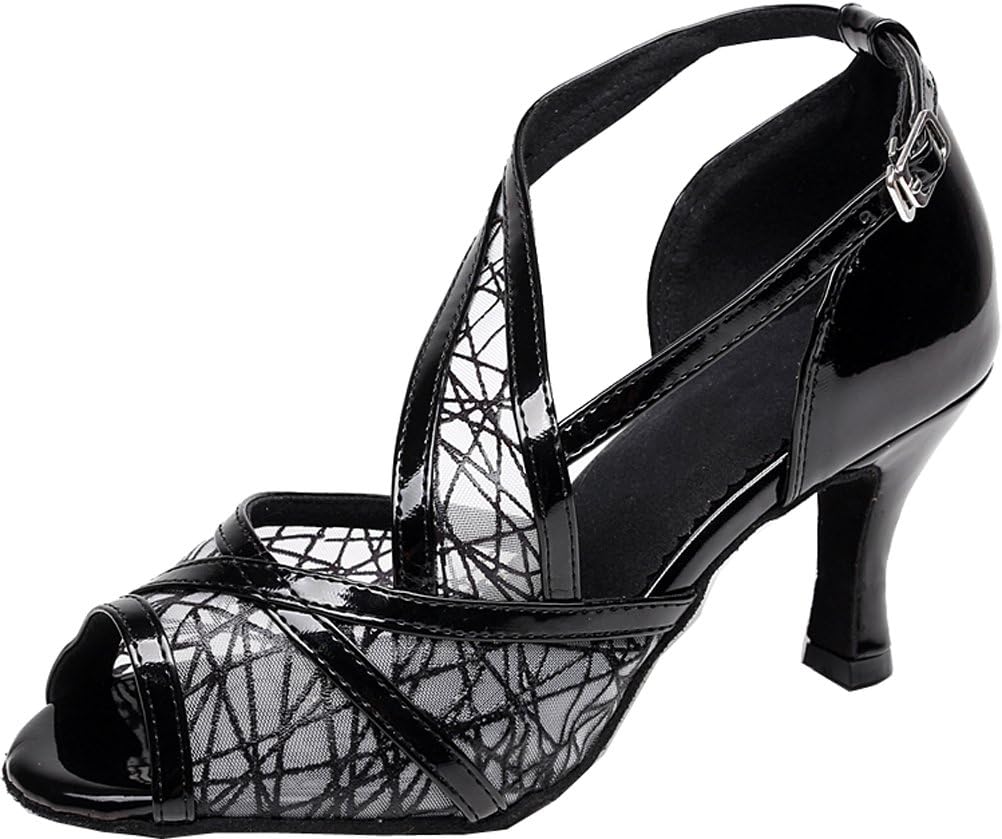 AQQ-7075 Womens Latin Wedding Party Tango Peep Toe High Heel PU Mesh Dance Shoes
