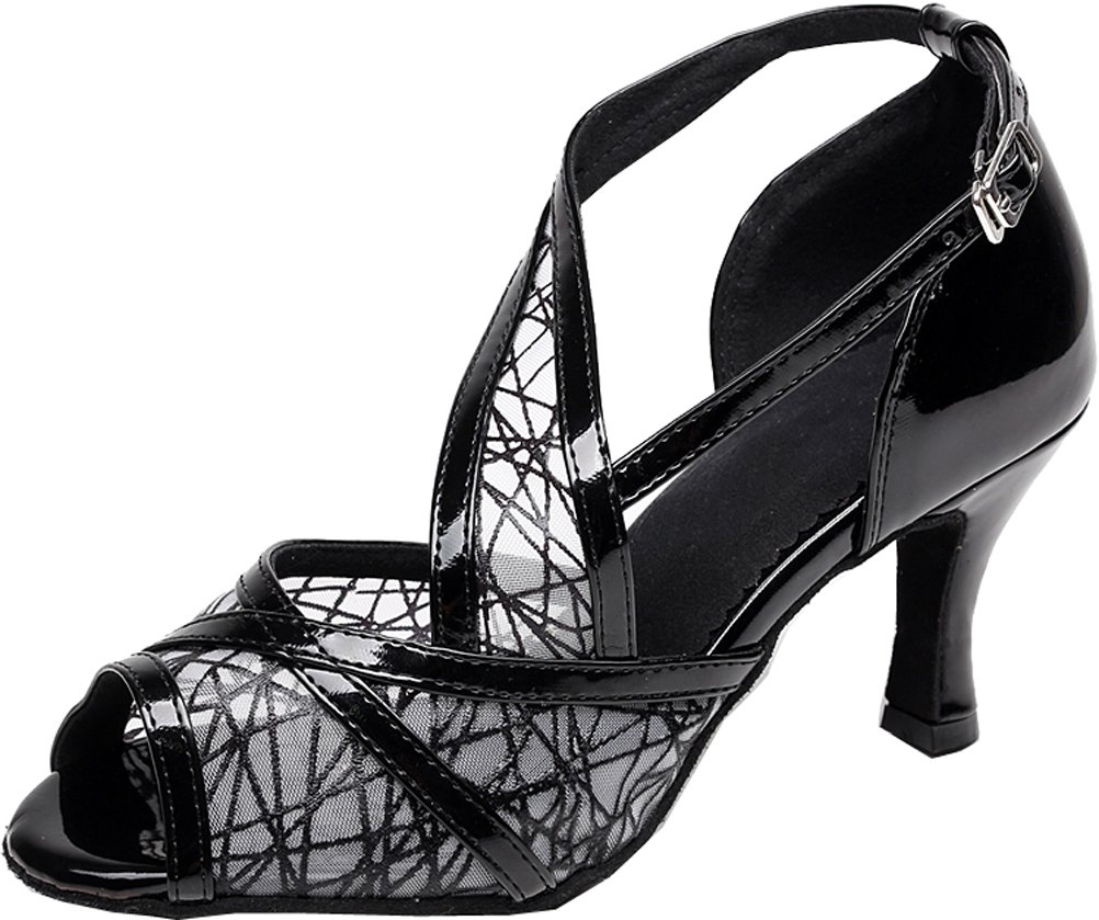 AQQ-7075 Womens Latin Wedding Party Tango Peep Toe High Heel PU Mesh Dance Shoes