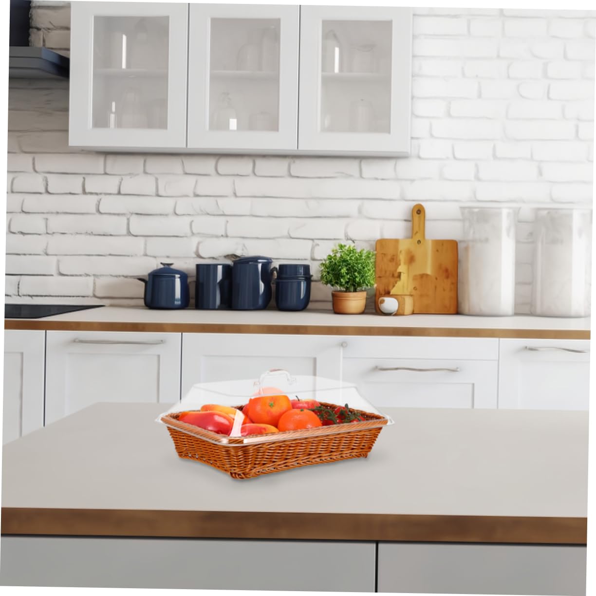 Cabilock Cesta de Almacenaje de Ratán Tejida Mano con Tapa Versátil para Pan Frutas y Alimentos Ligera y Portátil para Cocina Mesa y Picnic al Aire
