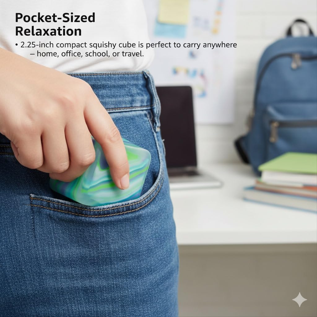 Stress Cube Squishy – Gel Ice Cube Fidget Toys for Anxiety Relief, Sensory & Focus – Soft Squishy Stress Ball Cube for Kids & Adults 2.25inchi (Green&Blue) - Image 8