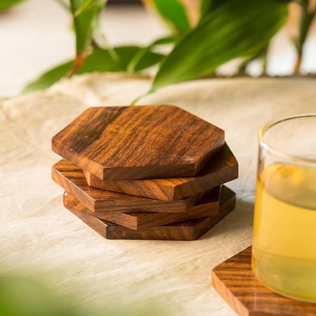 Wooden Expert Pack of 2 Cornered Spring' Wooden Coasters Set of 2 (Brown, Sheesham Wood)|Coasters for Dining Table for Hot Pots Tea Coasters Table Coasters Tea Coaster Set Coster Wooden Coaster