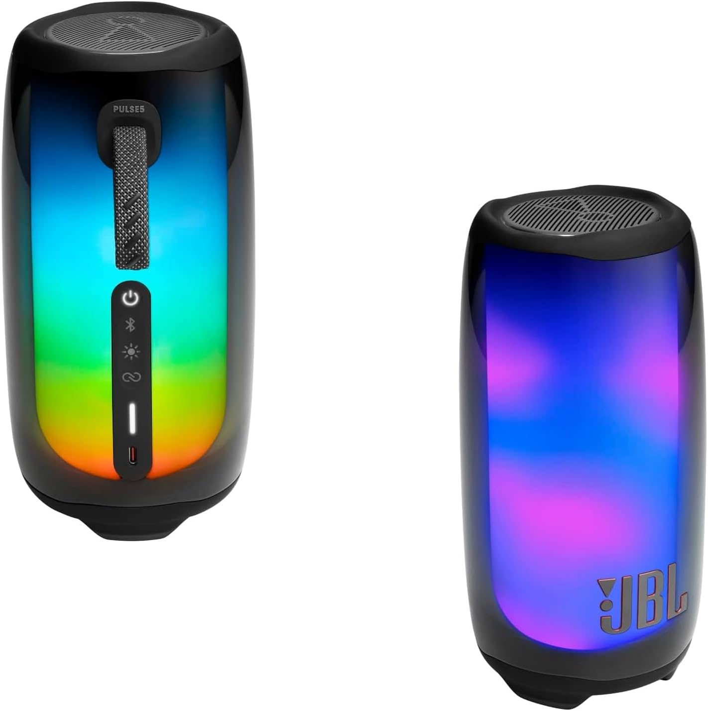 2-Pack JBL Pulse 5 Black - Portable Wireless Bluetooth Speaker with Light Show Bundle (Renewed)