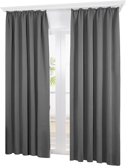 Deconovo Grey Curtains Pencil Pleat, Thermal Insulated Energy Saving Blackout Curtains for Bedroom, 46 x 54 Inch, Light Grey, 2 Panels