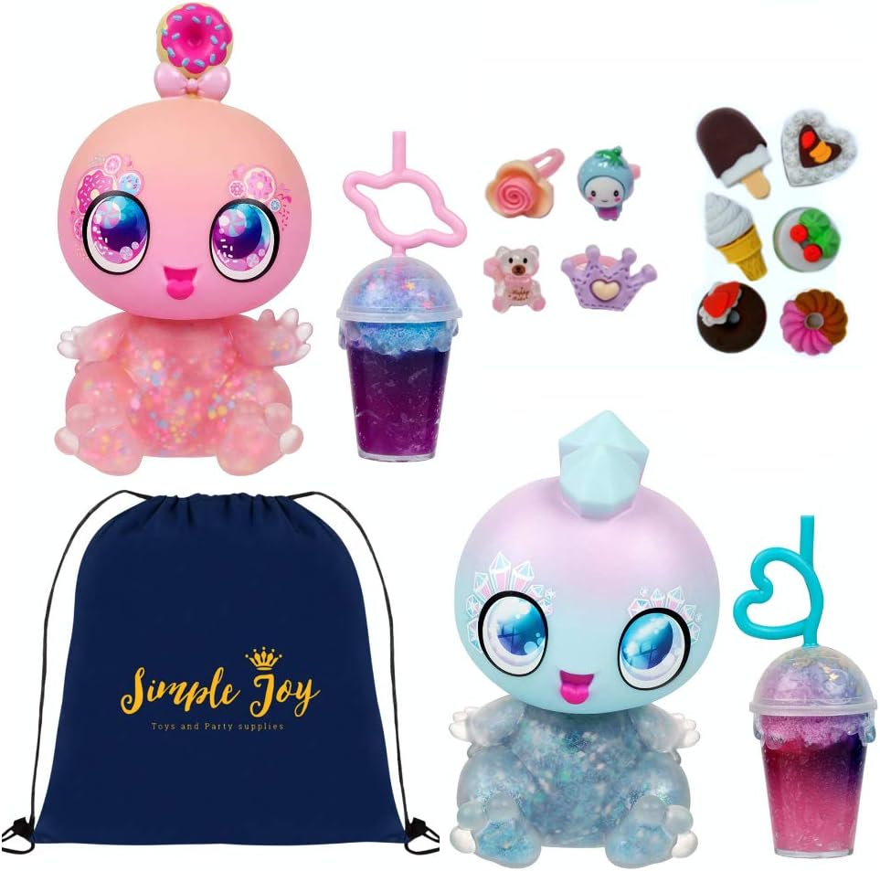 2 Pack Stella Skygems and Astra Nommy Dolls with Squeezer Belly & DIY Activity