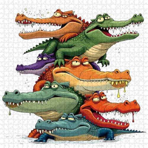 Crocodile Family Puzzles for Adults 1000 Pieces, Funny Cute Animal Jigsaw Puzzles, Challenging Crocodiles Art Puzzle as Home Wall Decor miniatura 2