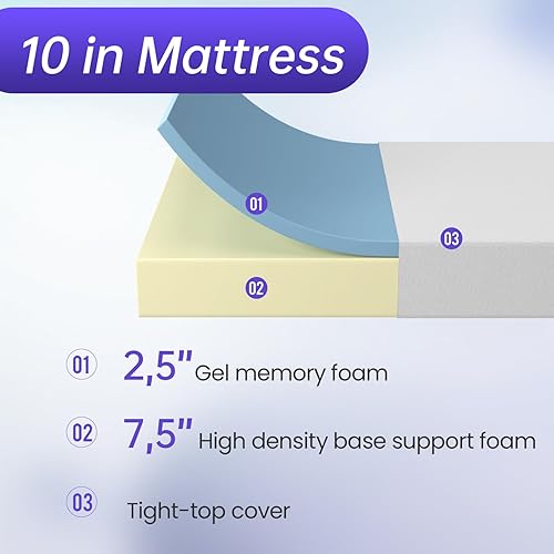 Miniatura 128 de PayLessHere - Colchón de espuma viscoelástica con gel, 6 pulgadas, tamaño queen, con certificación CertiPUR-US, sin fibra de vidrio, cama en una