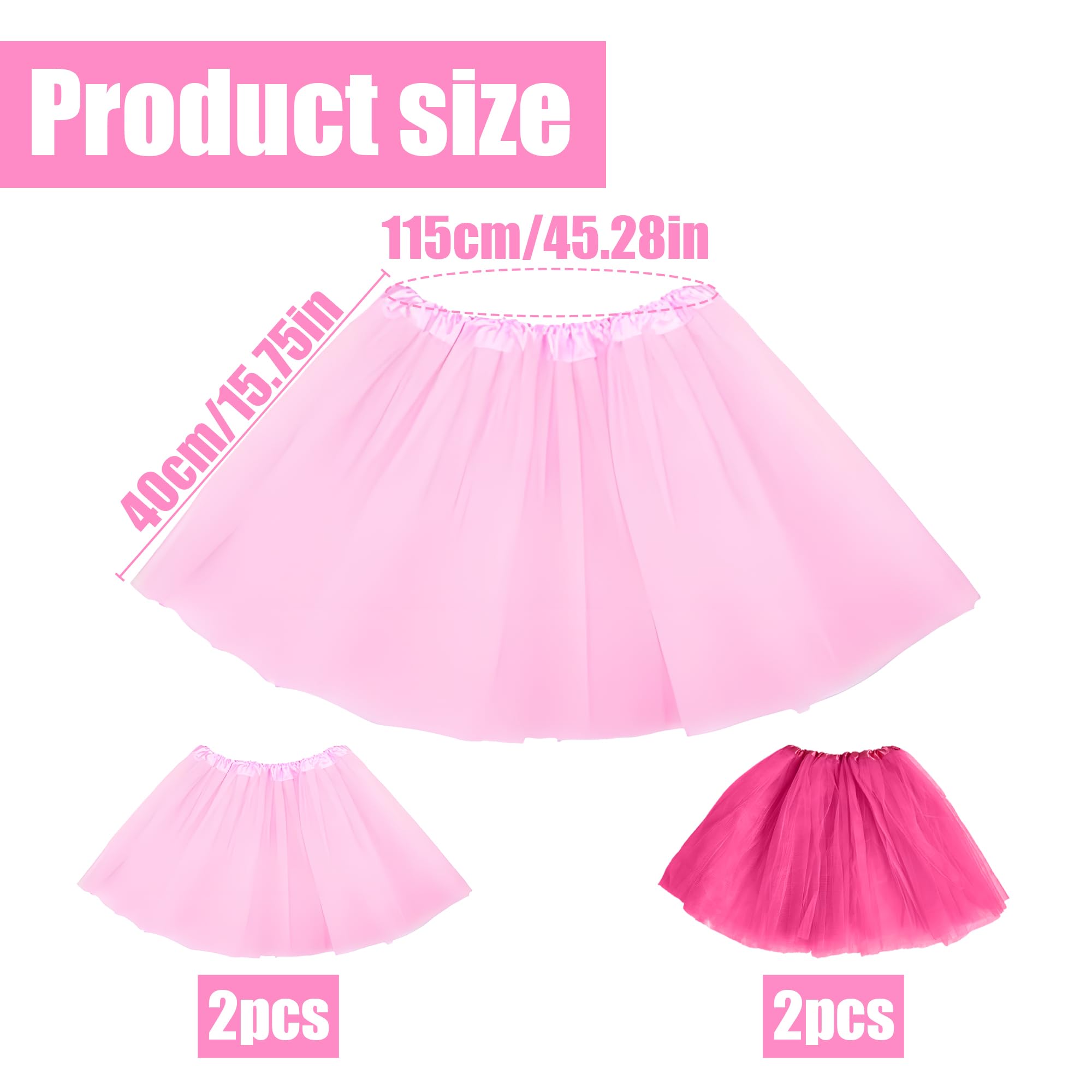 Jyeennar 4PCS Tutu Skirts for Women,Pink Tutu Skirts 3 Layered Tulle, Fit Most Little & Big Girls for Dance Party Costume(Pink and Rose-red) - Image 2