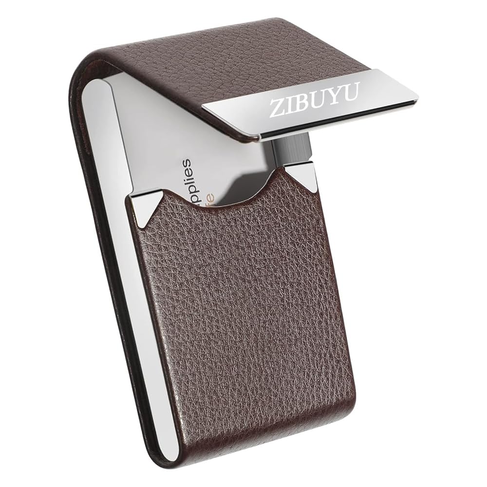 ZIBUYU Metal Card Holder – PU Leather, 20 Cards, Clasp