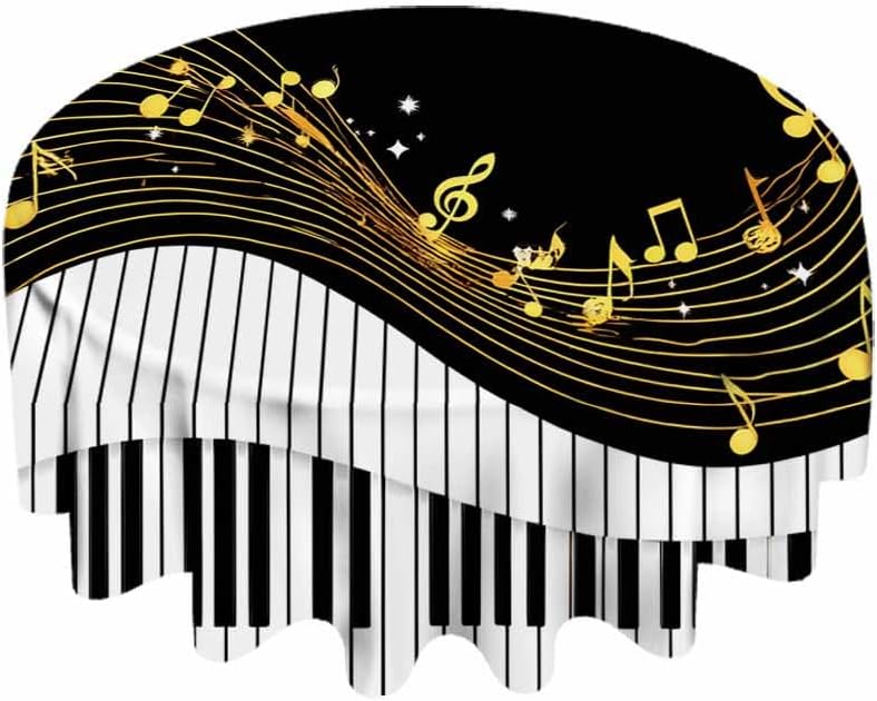 Piano Music Notes Tablecloth Round Black Piano Musical Instrument and White Notes Clear 60 Inch Table Cloths Cover Protector Fitted Home Kitchen Dinner Outdoor Picnic Party Decorations image 2