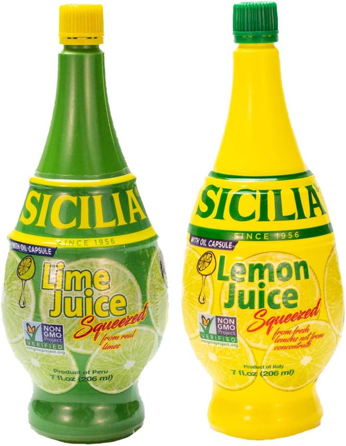 Sicilia Lemon & Lime Juice Bundle 100% Natural 1 Bottle of Each Flavor. 7.0 oz. Each.
