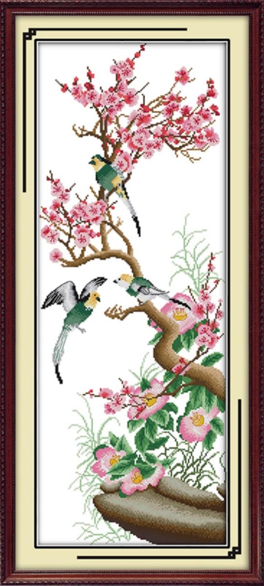 Awesocrafts Cross Stitch Stamped Kits Red Plum Easy Patterns Cross Stitching Embroidery Needlework Kit Supplies 14CT 2 Strands
