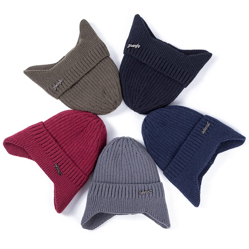 LEMITA Bonnet d'hiver doux pour homme et femme avec cache-oreilles, Navy Blue Set, taille unique