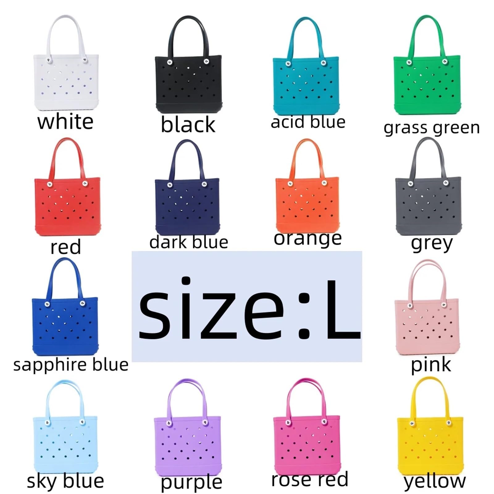 Générique Sac Extra Large D'été En EVA,Plage,Panier Femme Fourre-tout Pique-nique Trous Main Étanche,Pochette De Shopping Bandoulière(Gray,35 30 12)
