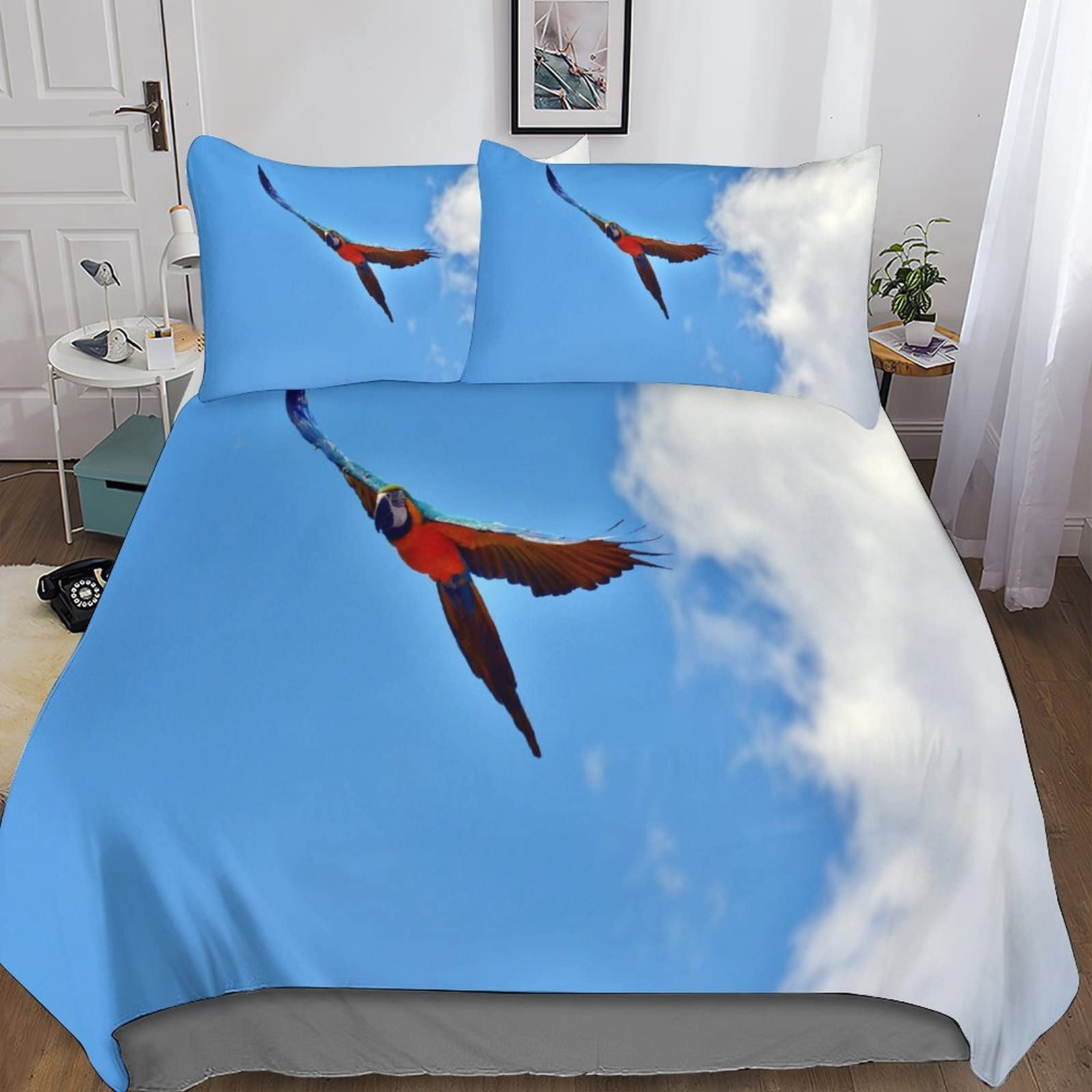 Parures de lit luxe perroquet impression 3D microfibre soyeuse King size 220x240cm