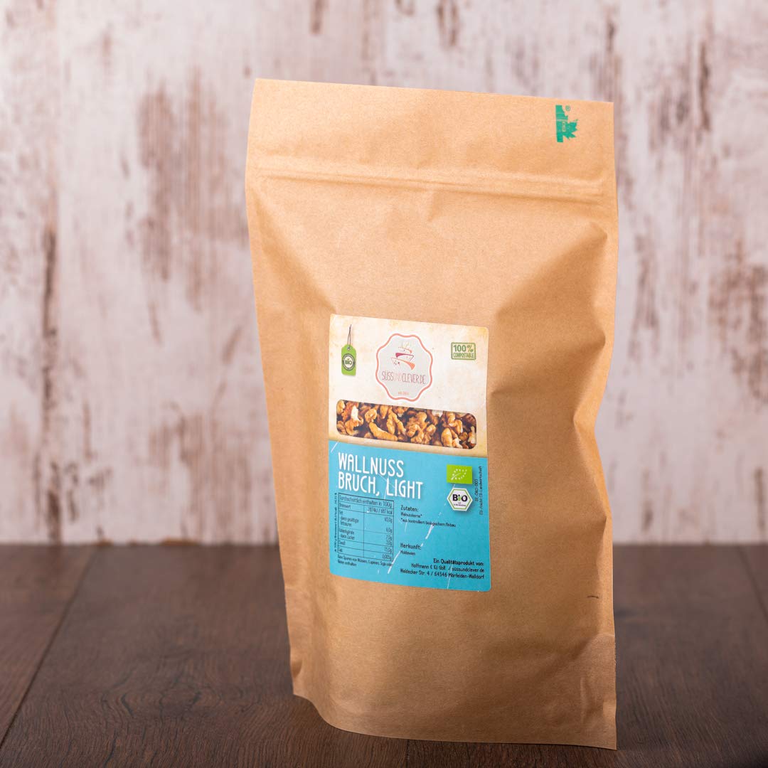 süssundclever.de® | Bio Walnusskerne | 1,0 kg | Walnussbruch | helle Kerne | unbehandelt und 100% natürlich | plastikfrei und ökologisch-nachhaltig abgepackt