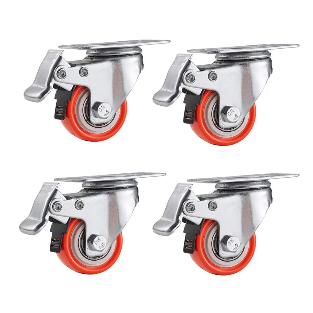 Ruote con 4X rotelle, ruote pivotanti con bloccaggio per carichi pesanti e freno, mobili 1,5 pollici 2 pollici 240 kg ruote universali industriali a doppio cuscinetto in PU 1.5in