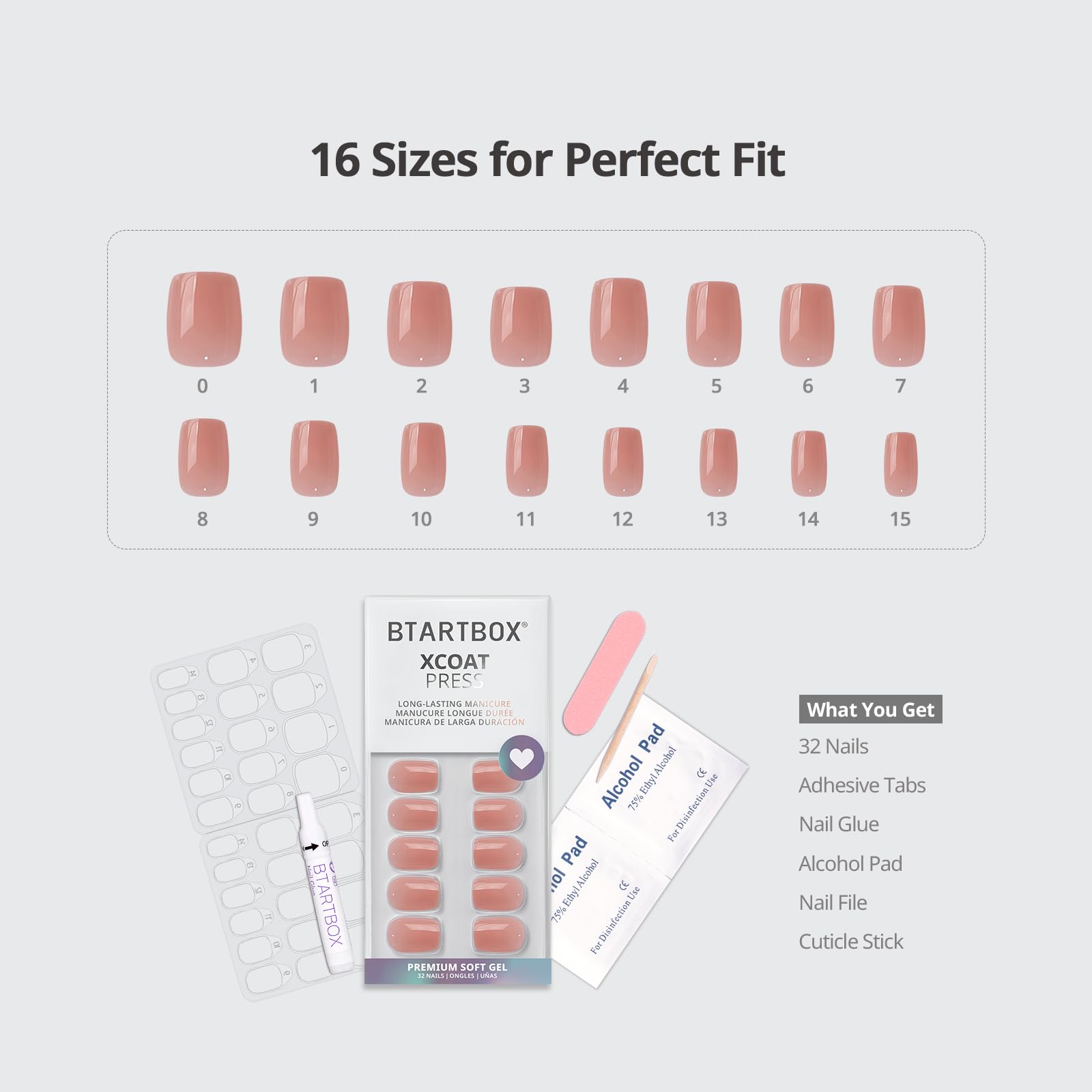 BTArtbox Press On Nails French Tips - 32 Pcs Short Square False Nails With Nail Glue and Adhesive Nail Tabs, No Fade Out Stick On Nails in 16 Sizes, Soft Gel Fake Nail for Women, Classic White — view 142