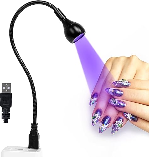 AORAEM Lámpara LED de uñas de 3 W, portátil, secado de uñas, lámpara de secado de esmalte de gel con cuello de cisne negro para puntas de uñas de