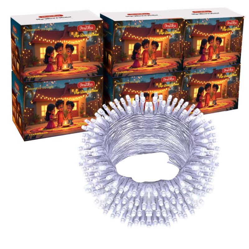 Image of Desidiya 12 Meter (39Ft) LED Rice String Lights - White Fancy Decorative Fairy Lights for Indoor Outdoor Use, Bedroom, Wedding & Festival Ambience Pack of 6