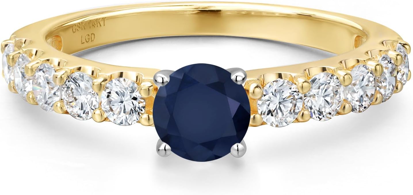Gem Stone King 14K 2 Tone Gold Blue Sapphire and Lab Grown Diamond Engagement Ring For Women | 1.25 Cttw | Round 5MM | Gemstone September Birthstone - Image 3