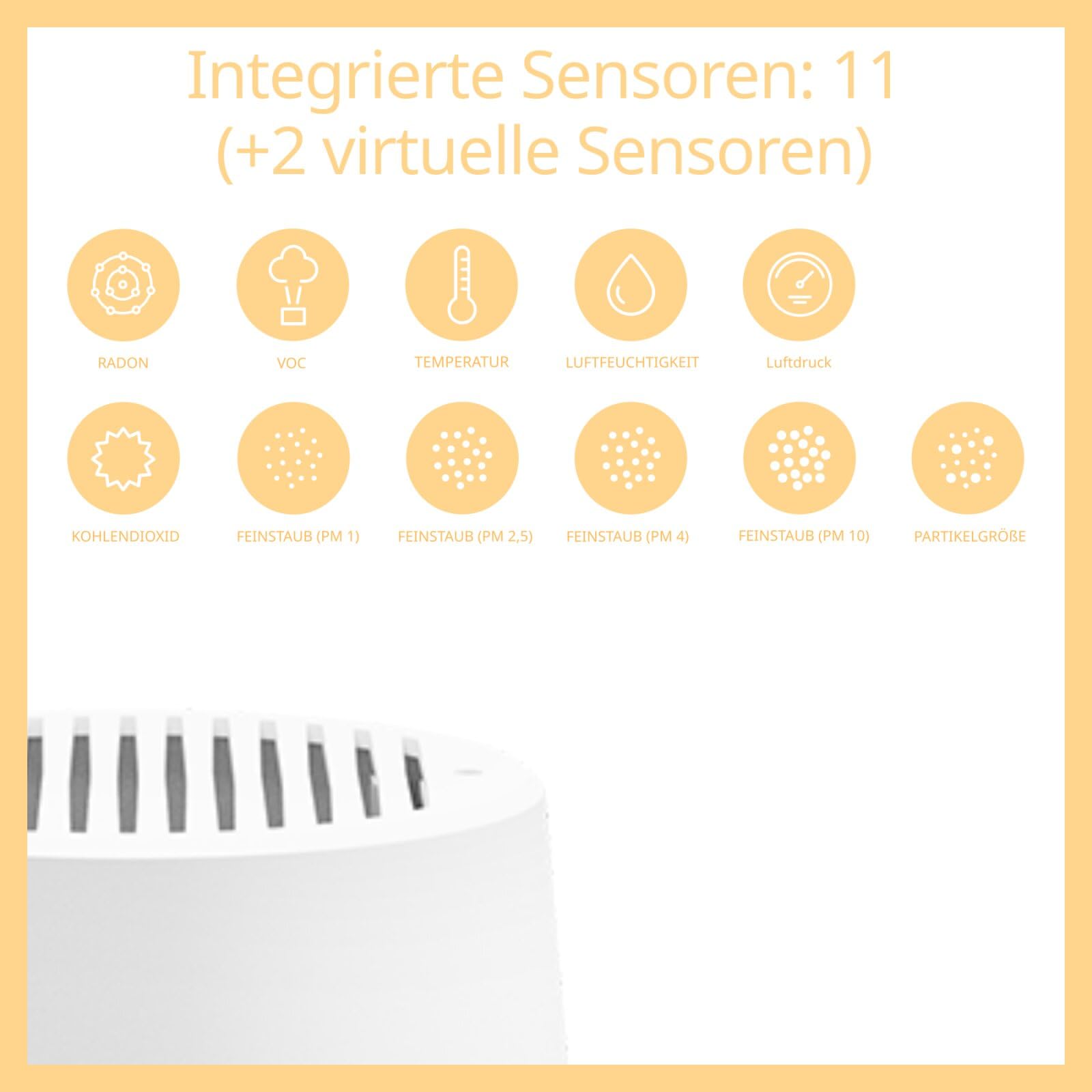 radon science Luftmessgerät, Luftanalysegerät, Luftqualitätsmessgerät mit 11 Sensoren, weiß, VOC, Luftdruck, Feuchtigkeit, Temperatur, Radon messen, Smart Home