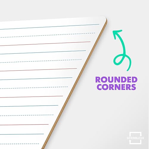 Miniatura 5 de SCRIBBLEDO Paquete de 5 pizarras blancas de doble cara forradas para niños, pizarra de escritura a rayas para niños, pizarra blanca pequeña,