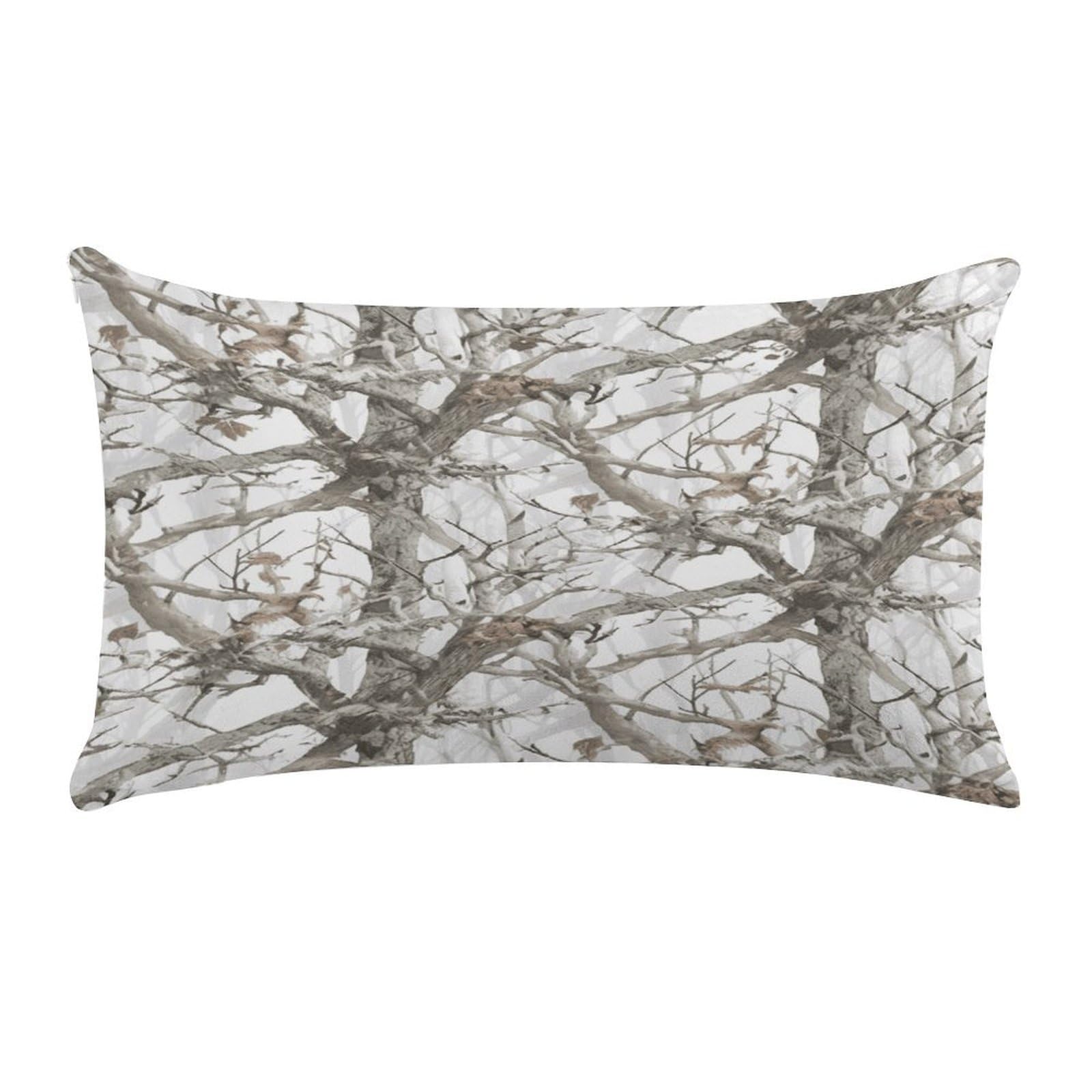 VstaDank White Tree Camo Pillow Cover Pillowcase for All Seasons Short Plush Body Pillow Case Soft Cozy Fuzzy Lumbar Long Pillow Cover for Bed Sofa Bench 20 X 12 Inches