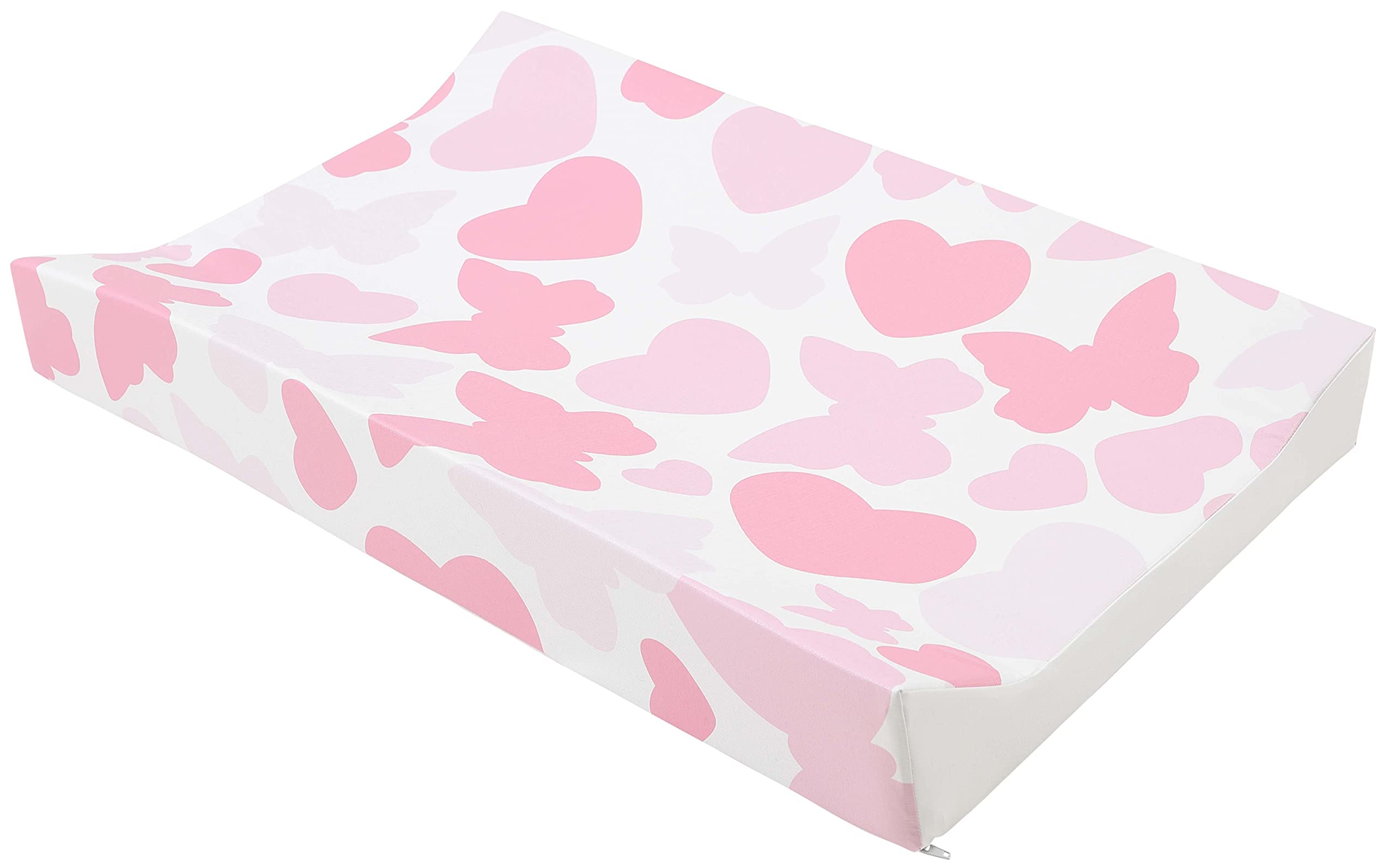Babycurls Deluxe Anti-Roll PVC Wedge Nappy Baby Changing Mat with Curved Sides and Raised Edges for Babies from Birth Upwards Wipe Clean and Waterproof 69 x 45 x 8cm (Butterflies Hearts) — image 1