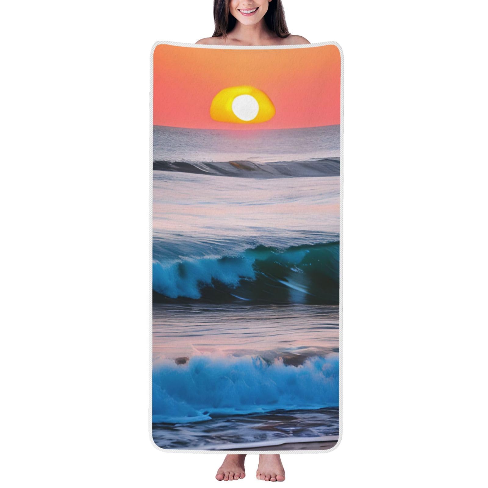 JBJGKHLP Sunset And Sunrise With Ocean Sea Waves Print Women Men Couples Coral Velvet Bath Towel Ultra-Soft For Home Bathroom Travel