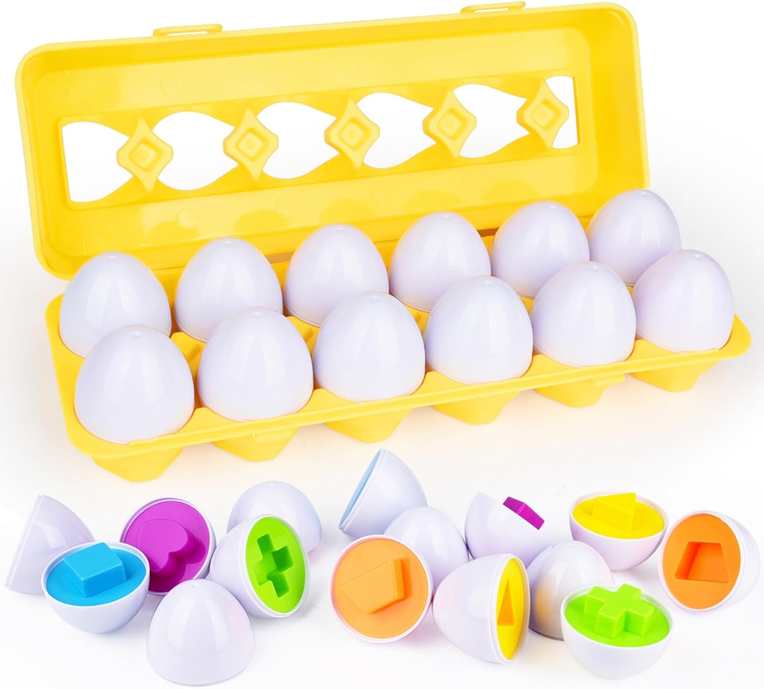 Matching Eggs - Color & Shape Recoginition Sorting Puzzle Toys for Toddlers 1-3, Easter Travel Game Early Learning Educational Fine Motor Skill Montessori Gift for Year Old Kids Baby Toddler Boy Girl