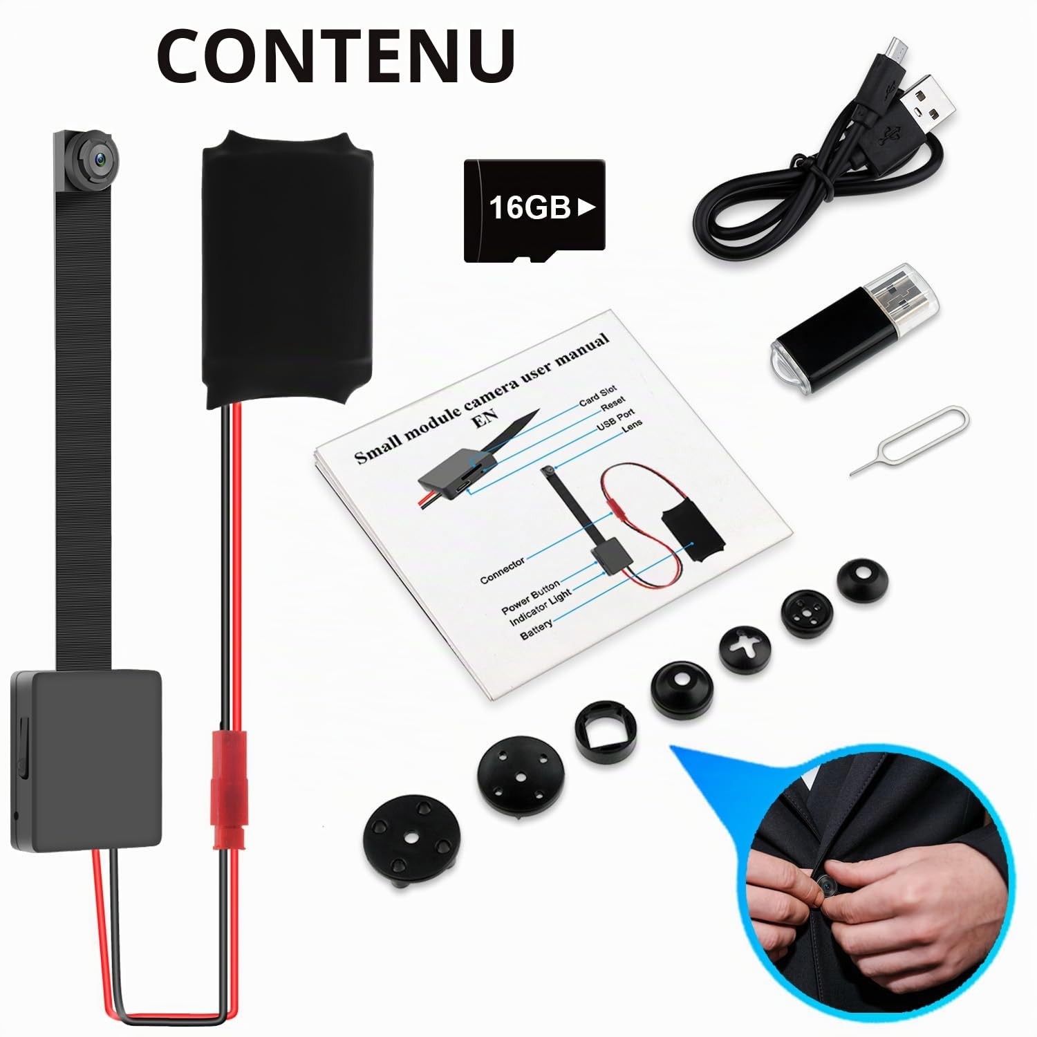 Caméra Espion 1080p Mini cachée OTADUG avec Microphone et Carte SD 16 Go