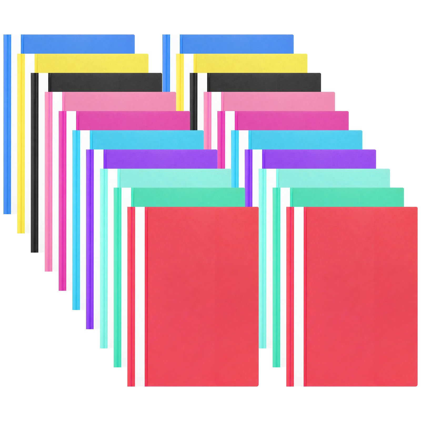 20 PCS A4 Project Folder Plastic Display Folder with Transparent Cover and 2 Prongs Document Organizer for Office School Report File Holder Multicolor