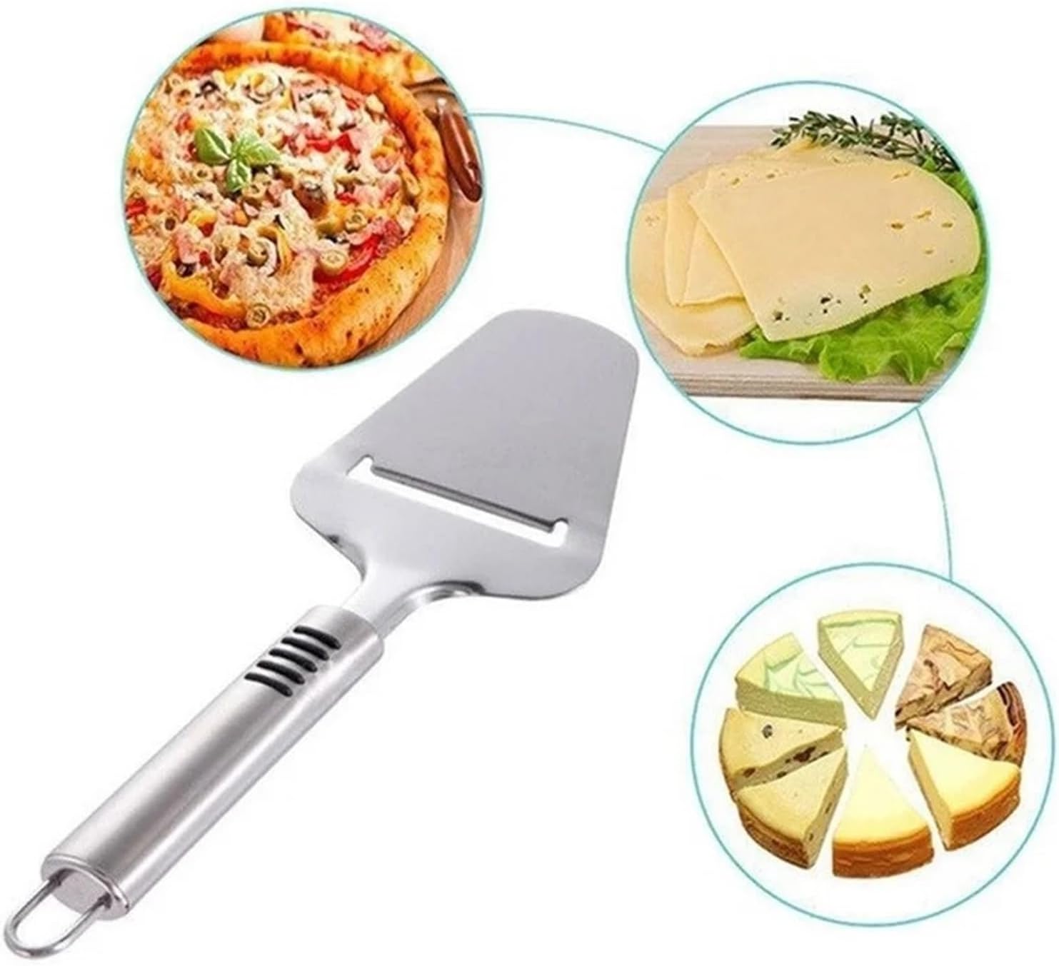 Silver Stainless Steel Cheese Peeler & Slicer – Butter Cutting Knife, Cheese Cutter fit for Hard & Soft Cheese – Heavy Duty Kitchen Cooking Tool – Dishwasher Safe(1pc without hole)