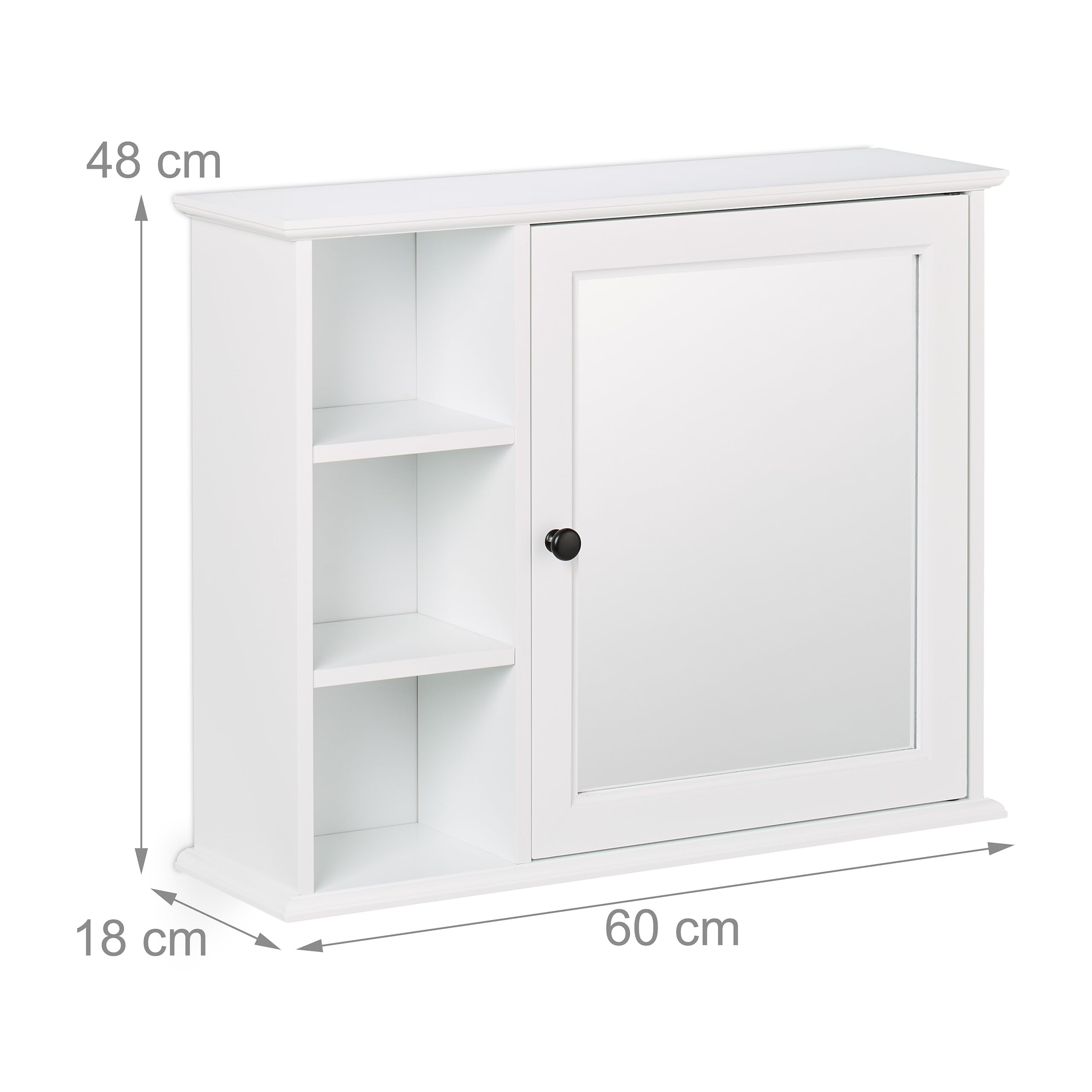 Relaxdays Armoire de Salle de Bain, Miroir, 3 étagères Ouvertes, 2 Compartiments, HxLxP : 48 x 60 x 18 cm, Blanche