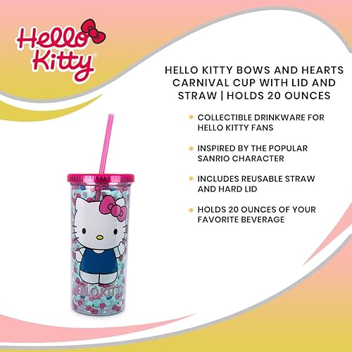 Miniatura 6 de Sanrio - Taza de carnaval de Hello Kitty con popote reutilizable y tapa a prueba de fugas, vaso frío de plástico para bebidas de té con leche Boba,
