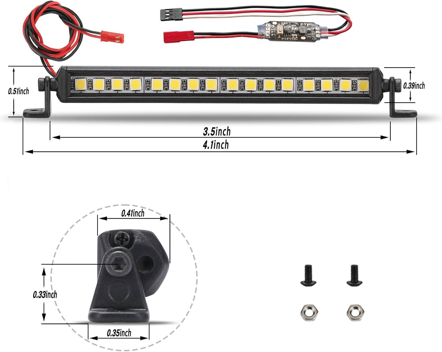 Freshion RC Light Bar 16 LED 3.5 Inch Aluminum RC Lights Crawler Accessories for Axial SCX10 Traxxas TRX-4 TRX4M Arrma Senton Redcat GEN7 1/10 1/18 Light Kit