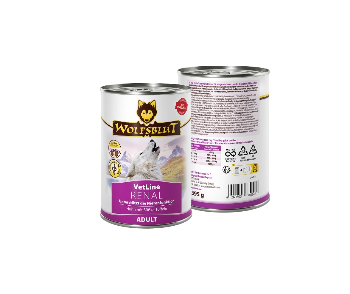 Wolfsblut Vetline Hundefutter - RENAL, 12x395g - Sparbundel, Sparpaket - inklusive Warnicks Tierfutterservice Hundesnack Goodie