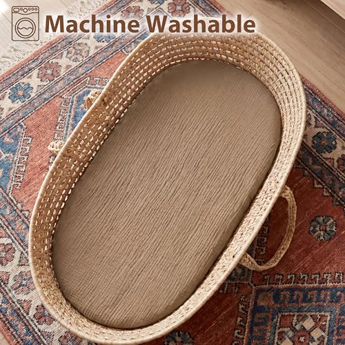Image of 2 Pack Muslin Bassinet Sheets, 100% Cotton, Breathable & Soft (Brown＆Beige) | Compatible with Dream On Me Bassinet