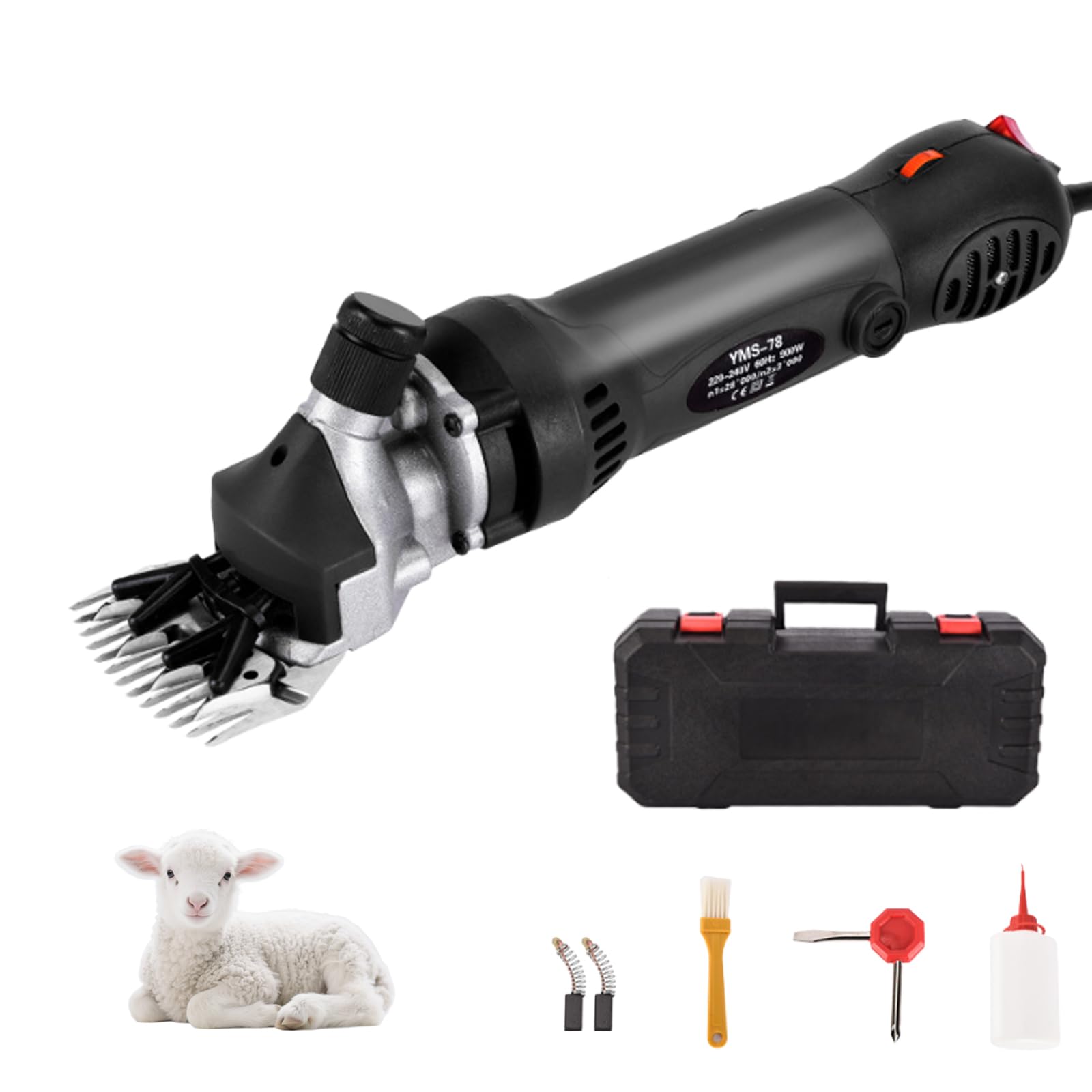 Tijeras para ovejas con ajuste eléctrico de 6 velocidades, esquiladoras para ovejas de 900 W, con cuchilla de 13 dientes, para afeitar lana de piel en ovejas, cabras, ganado vacuno y granja black