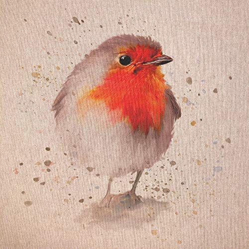Luxury Cotton Rich Digital Printed Linen Fabric Panels Wild Life Pets - ONE Panel 46 x 46cm, Red Robins - Panel