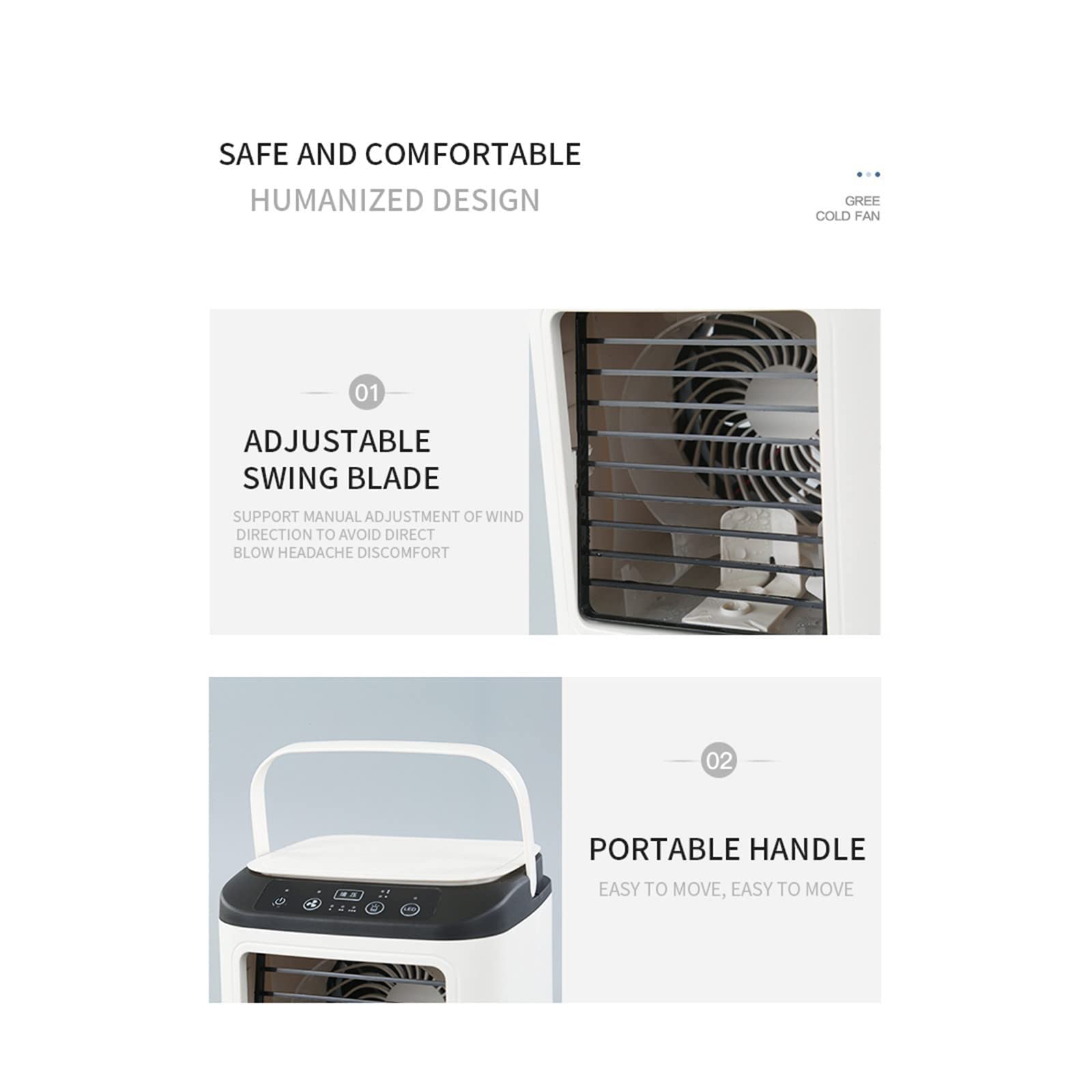 Climatiseur Mobile 2026 sans Évacuation, 4 Vitesses, avec Moule à Glaçons, Brumisation, LED 7 Couleurs et Réservoir 900 ml – Rafraîchisseur d'Air Silencieux (Blanc)