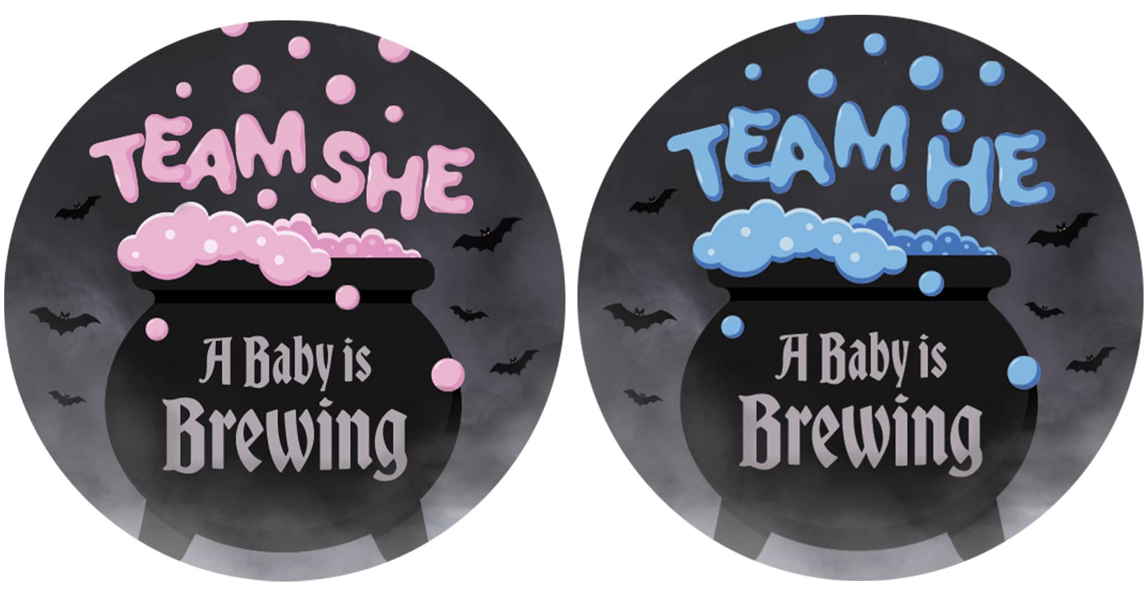 Baby is Brewing Halloween Gender Reveal Party - Bubbling Witch Cauldron Team He or Team She - 40 Stickers - Pink Blue