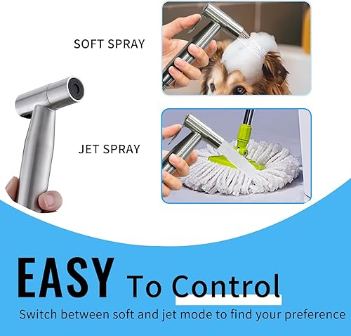 Miniatura 5 de Pulverizador de bidé de mano para inodoro, juego de rociadores de bidé de baño portátil de acero inoxidable con control de presión de agua, rociador