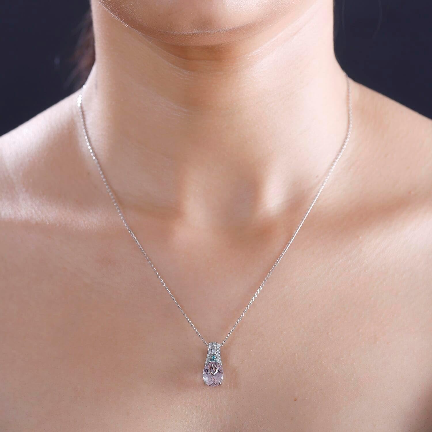 SHOP LC DELIVERING JOY RHAPSODY AAAA Tourmaline Pink Morganite White Diamond Oval 950 Platinum Pendant Necklace for Women Jewelry Birthday Christmas Gifts Size 20 Inches Ct 2.13 E-F Color VS Clarity
