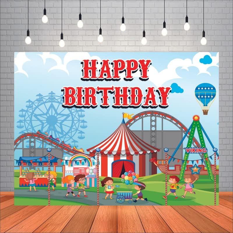 Circus Carnival Happy Birthday Backdrop Banner Birthday Party Decoration Party Supplies for Kids Theme Party (Pack Of 1, Multicolor, Size: 5X4 Feet)