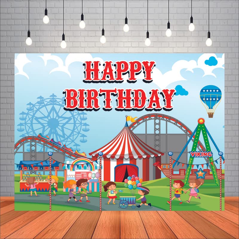 Circus Carnival Happy Birthday Backdrop Banner Birthday Party Decoration Party Supplies for Kids Theme Party (Pack Of 1, Multicolor, Size: 5X4 Feet)